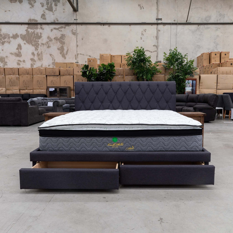 The Riley Queen Fabric Storage Bed - Mid Grey available to purchase from Warehouse Furniture Clearance at our next sale event.
